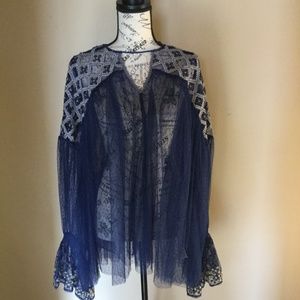 Free People Navy Chiffon Blouse
